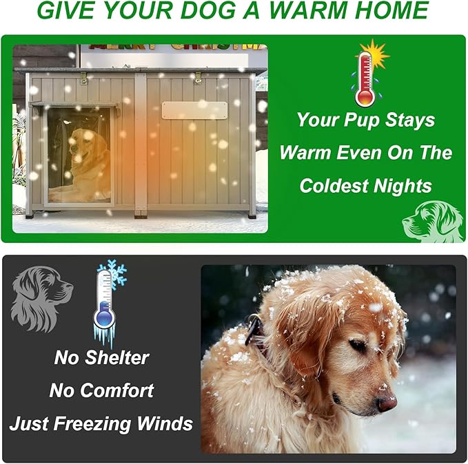 Dog House Outdoor Weatherproof & Wooden Dog Kennel with Chew-Proof Iron Frame，Removable Floor, Adjustable Vent Window, Easy Assembly for Large and Extra-Large Dogs 55.1" D x 33.1" W x 34.8" H