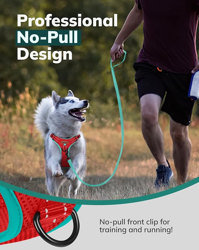 MIDOG No-Pull Dog Harness | Adjustable & Reflective Pet Harness Leash Set for Small Medium Large Dogs Walking, Training| No Choke, Front Clip, Soft Padded Vest with Easy Control Handle - Red, XS