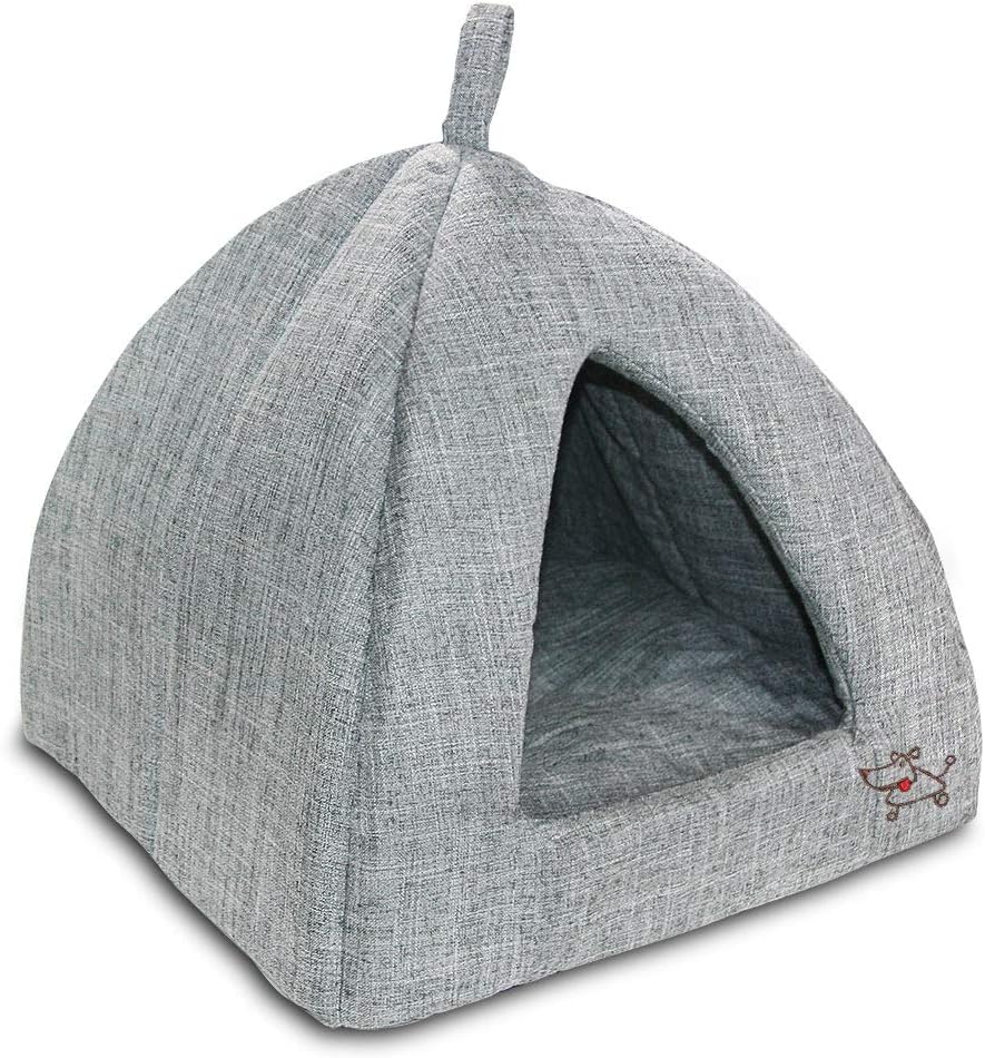 Pet Tent - Soft Bed for Dog and Cat by Best Pet Supplies - Gray Linen, 19" x 19" x H:19"