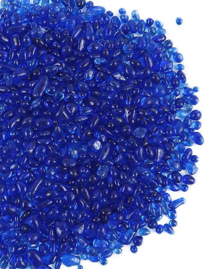 Lustering Decorative Round Glass Marbles and Pebbles - Glass Gems for Fire Pit Crafts, Resin Art, Vase Filler, Fish Tank, Aquarium Decoration - 3-6mm, 1-Pound Cobalt Blue