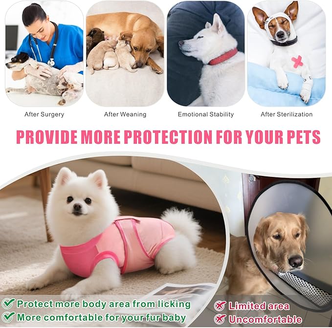 Idepet Dog Recovery Suit Female,Dogs Onesie Suit Surgery Male Breathable Pet Bodysuit for Spay Neuter E-Collar & Cone Alternative Surgical Suit Puppy Abdominal Anti Licking Wounds Shirt (Pink, M)