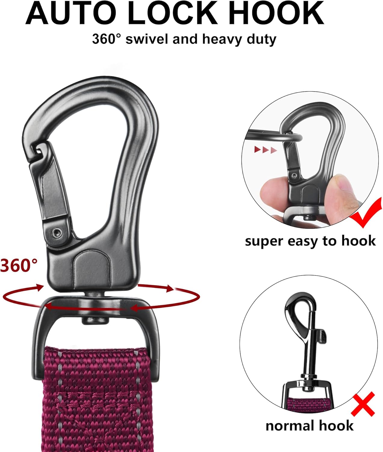 TwoEar 4FT 1IN Strong Rose Dog Leash with 2 Padded Handles, Traffic Handle Extra Control, Comfortable Soft Dual Handle, Auto Lock Hook, Reflective Walking Lead for Small Medium and Large Dogs