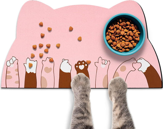 Cat Food Mats for Floor, Cat Water Bowl Mats Pet Feeding Absorbent Mat Cat Placemats for Food and Water Pink 23.6 * 13.7 inch
