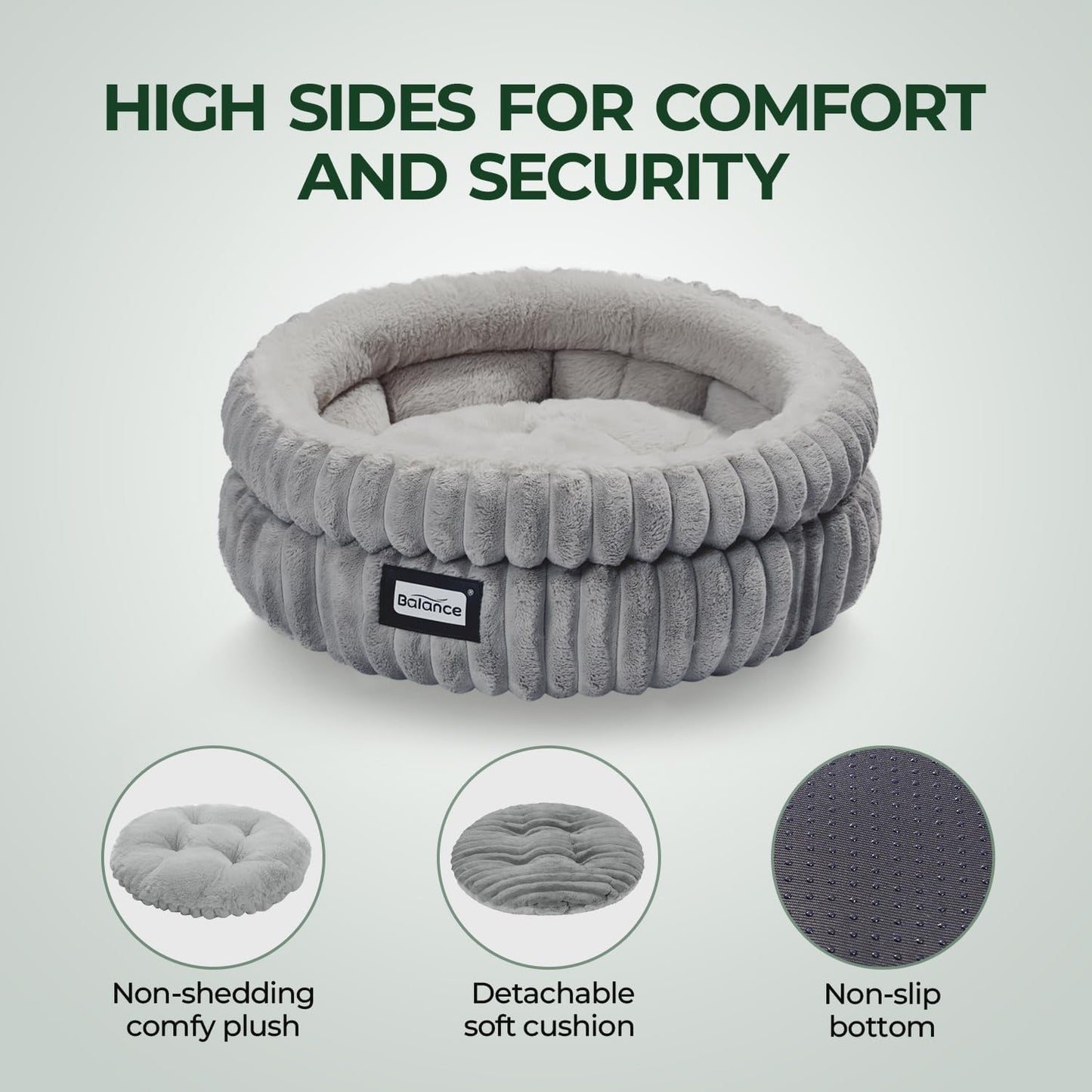BALANCE Cat Bed Kitten Bed, Washable Round Cat Beds for Indoor Cats, Super Soft Plush Faux Fur Pet Bed for Puppy and Kitten with Anti-Slip Bottom