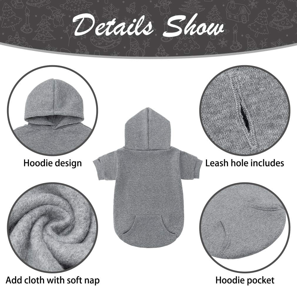 KOOLTAIL Basic Dog Hoodie - Soft and Warm Dog Hoodie Sweater with Leash Hole and Pocket, Dog Winter Coat, Cold Weather Clothes Sweatshirt for Small Medium Large Dogs Puppy Cat Boys Girls Grey XL