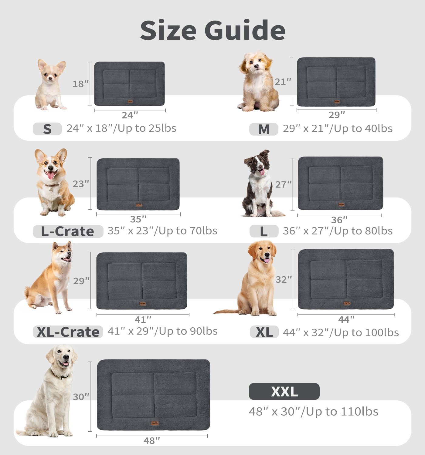 Made4Pets Dog Crate Pad Bed for Large Dogs, Washable & Reversible, Anti-Slip Kennel Mat for Cozy Sleeping, Soft Fluffy Dog Bed for Indoor & Outdoor Use, 41"x29", Dark Gray