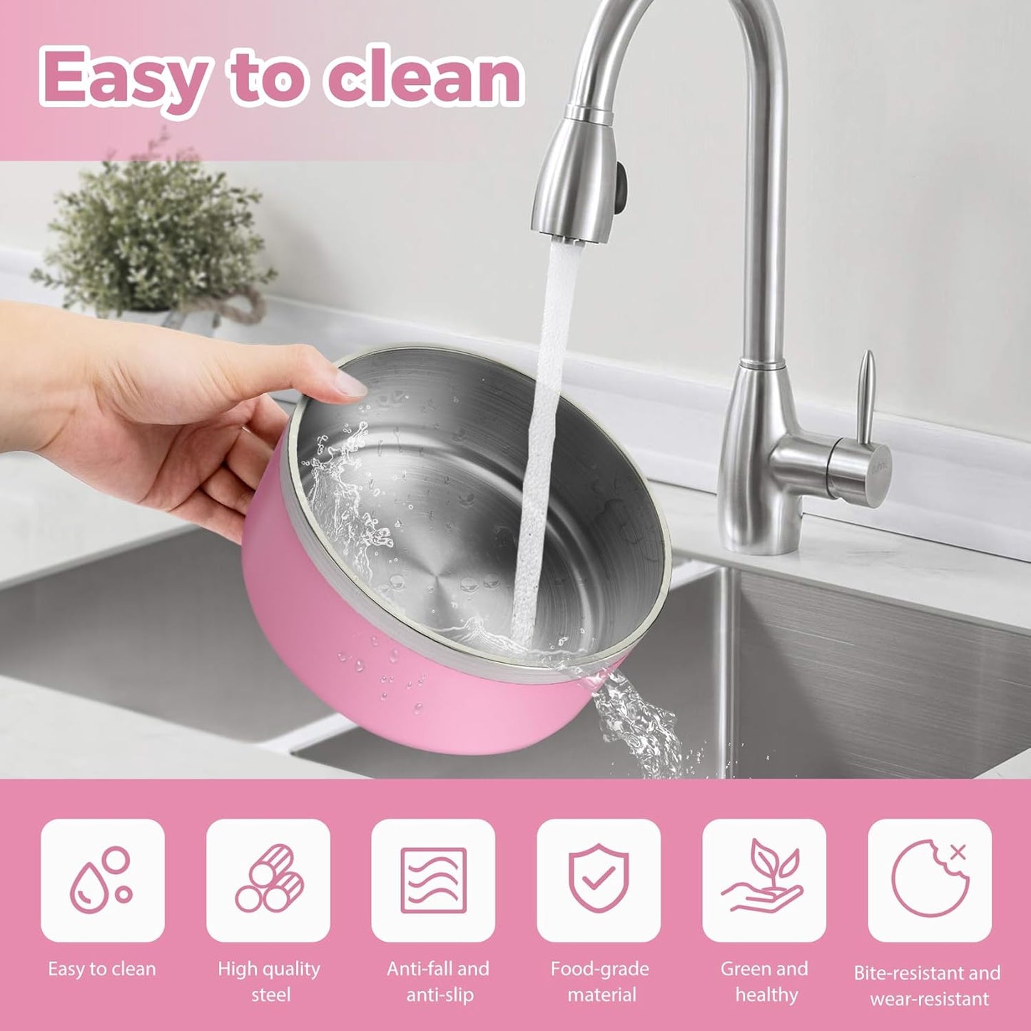 Stainless Steel Dog Bowls for Large Dogs - Insulated, Non Slip, Easy Clean, 40oz, Pink