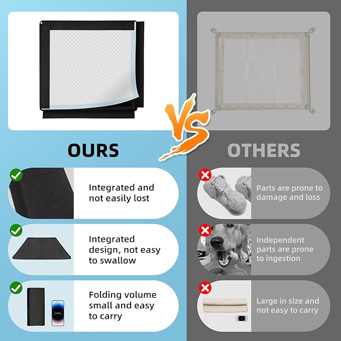 Dog Pee Pad Holder, Puppy Pad Holder, Oxford Cloth Material Soft & Durable, 12 Magnetic Clips, Fits 22" x 22" Pad, Black