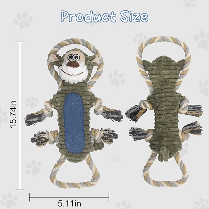 Funny Plush Dog Chew Toys, Squeaky Dog Toys, Interactive Tug of War Puppy Toys, Stuffed Dog Toys for Small, Medium and Large Dogs - Monkey