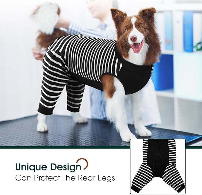 Kuoser Dog Recovery Suit, Anti Licking Dogs Rear Leg Sleeve, Abdominal Dog Surgical Suit with Pants Cover Protect Wounds, Dogs Elbow Protector Soft Pet Surgery Onesie Cone Alternative, Black XL