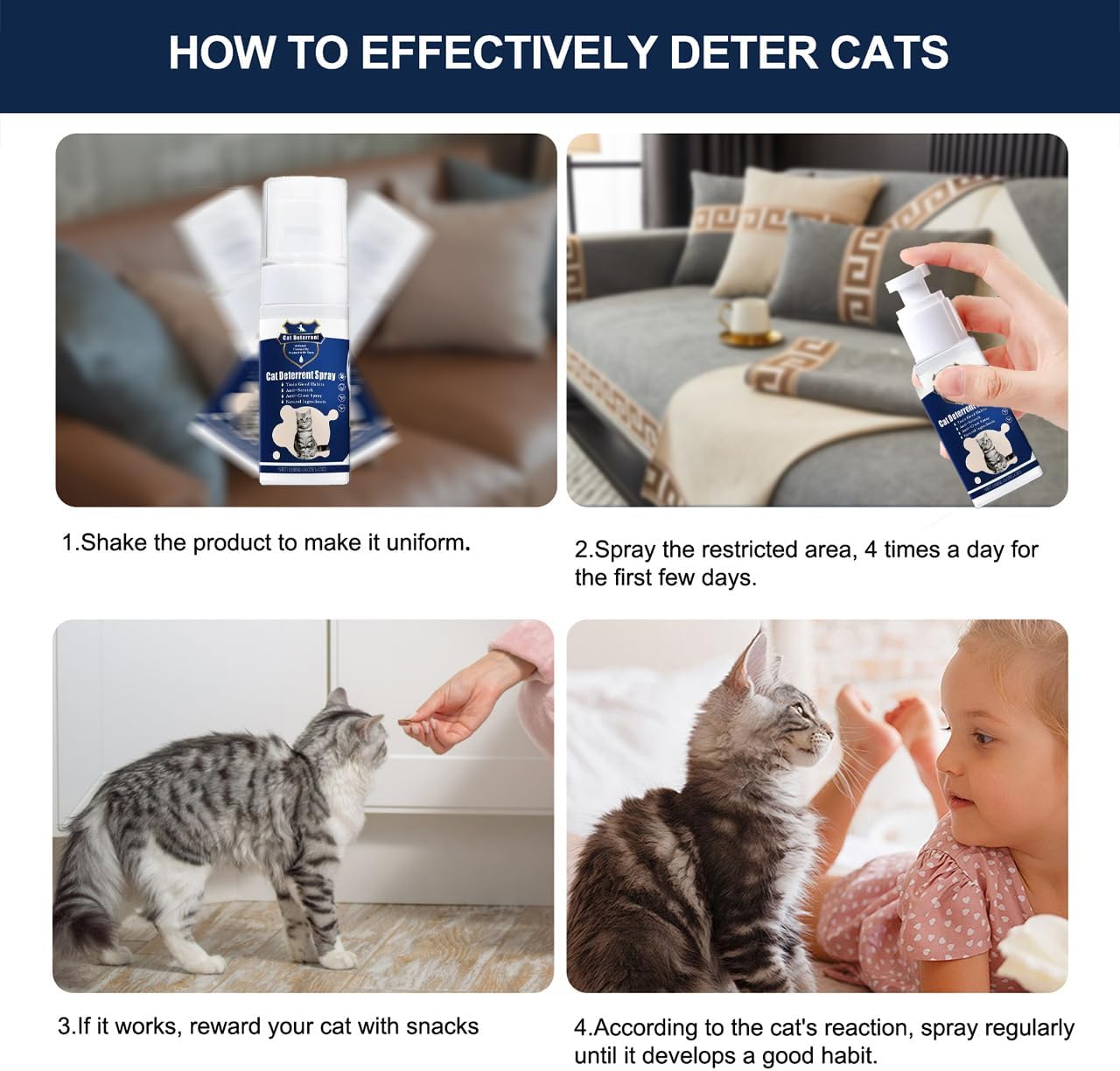 Cat Deterrent Spray - Safe Indoor & Outdoor Deterrent for Furniture Protection, Effective Training Aid with Natural Ingredients - Non-Toxic Anti-Scratch Formula (Blue, M)