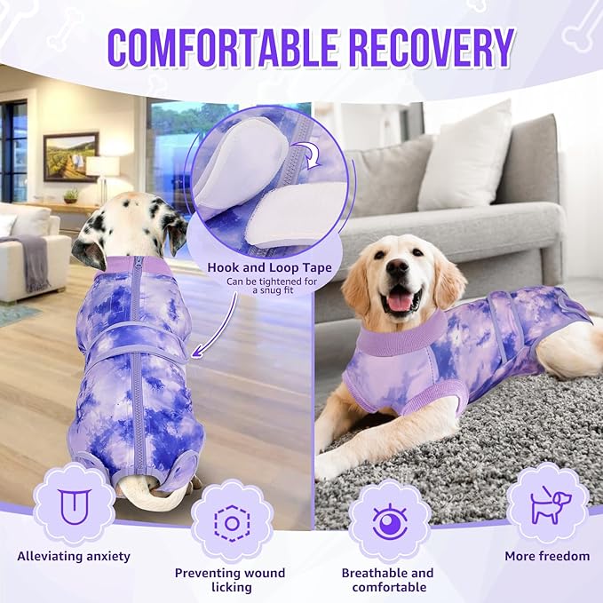 Lukovee Recovery Suit for Dogs, Zipper On Recovery Suit for Female Male Dog, Onesie Abdominal Wounds Cone E-Collar Alternative Prevent Licking Spay Recovery Suit (XL,2TPU)