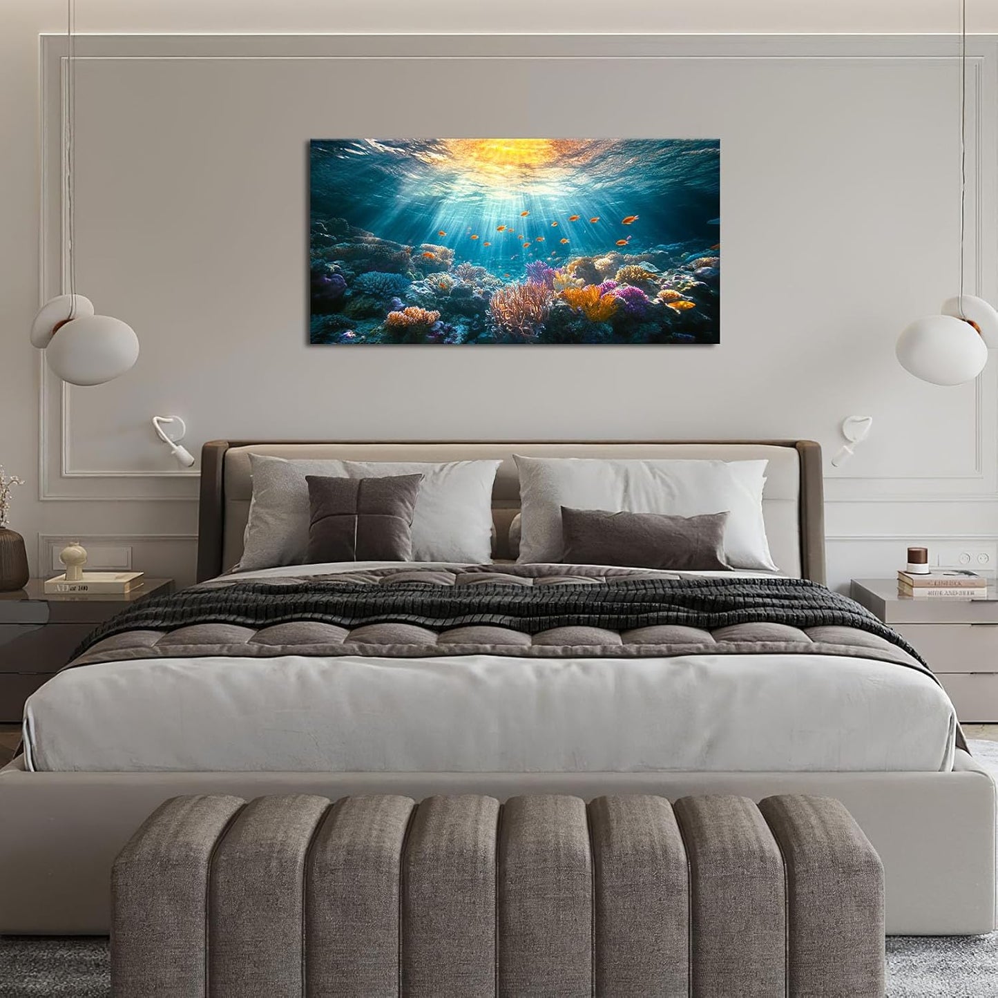 Quorin Ocean Large Wall Art Undersea Coral Reef Fish Pictures Sea Nautical Wall Decor Canvas Print Painting Artwork for Bathroom Living Room Bedroom 30"x60"