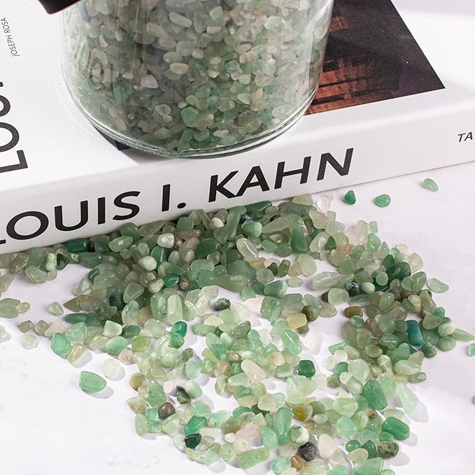 Crystal Chips Bulk Green Aventurine Crushed Quartz Stones Pebbles, 5-7mm Polished Tumbled Healing Crystal Chips Crushed Rocks Jade Pebbles for Aquarium, Garden and Home - 3 Lbs