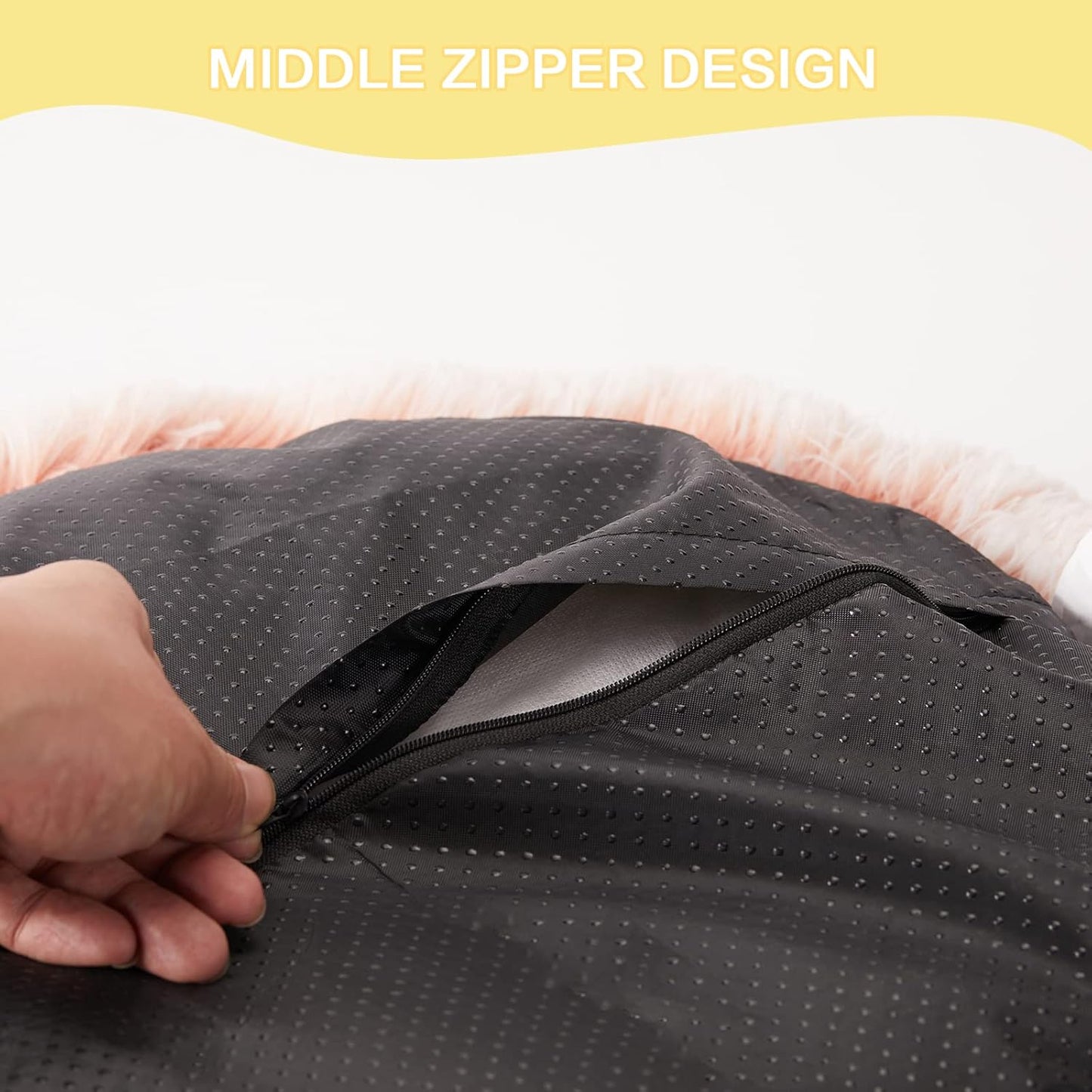 Bedfolks Calming Donut Dog Bed Cat Bed, 23 Inches Round Fluffy Dog Beds for Small Dogs, Machine Washable Anti-Anxiety Plush Puppy Bed（Pink, Small）