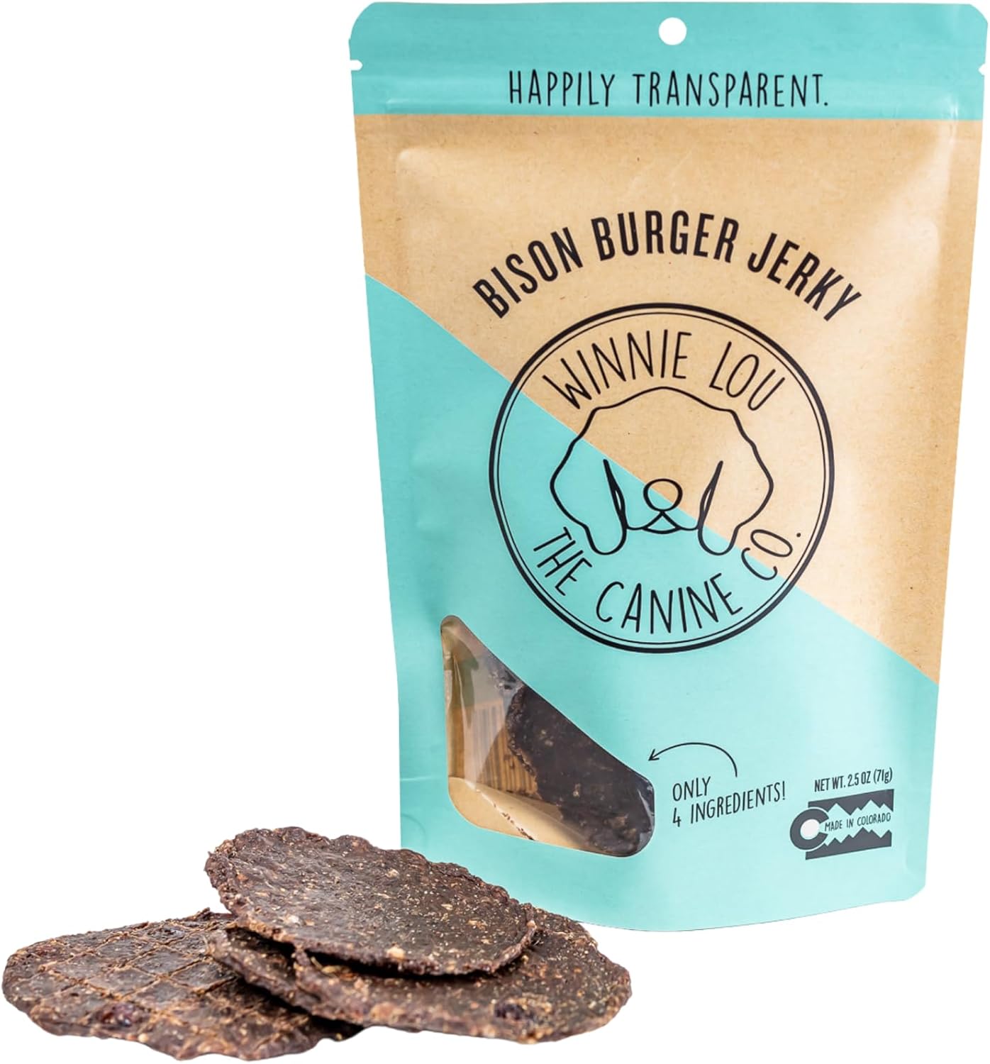 Winnie Lou Bison Burger Jerky Dog Treats – Limited Ingredient, Human Grade, Training Treats for Small, Medium & Large Dogs, Made in USA (2 Pack)