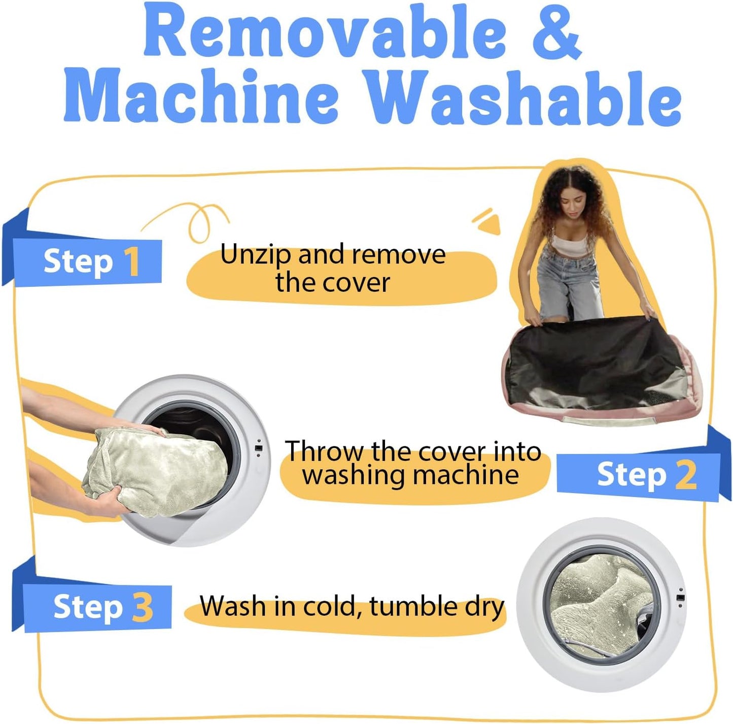 Orthopedic Washable Large Dog Bed - Removable Orthopedic Foam Dog Beds with Bolsters Waterproof Large Dogs Bed and Non-Slip Bottom