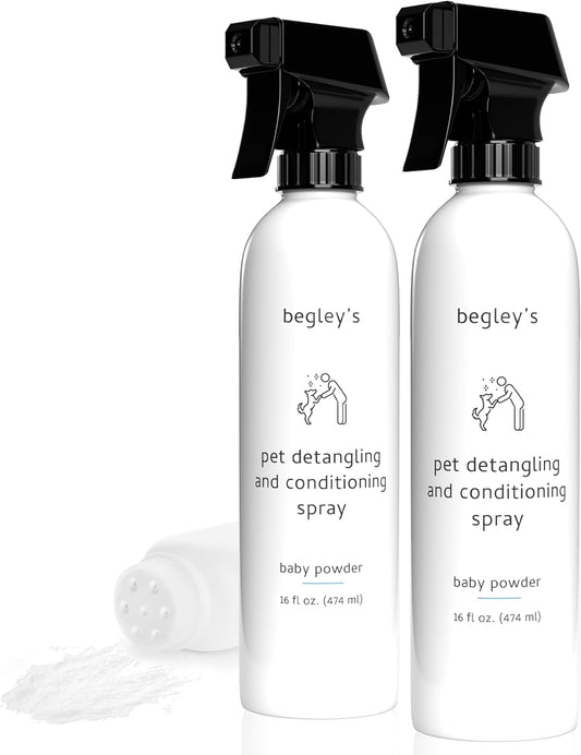 Begley's Pet Detangling Spray - Premium Essential Oil Scented Detangler Spray for Dogs, Puppies & Cats - Dog Leave in Conditioner Spray - Dematting Spray for Dogs & Pets - 16 oz, Baby Powder