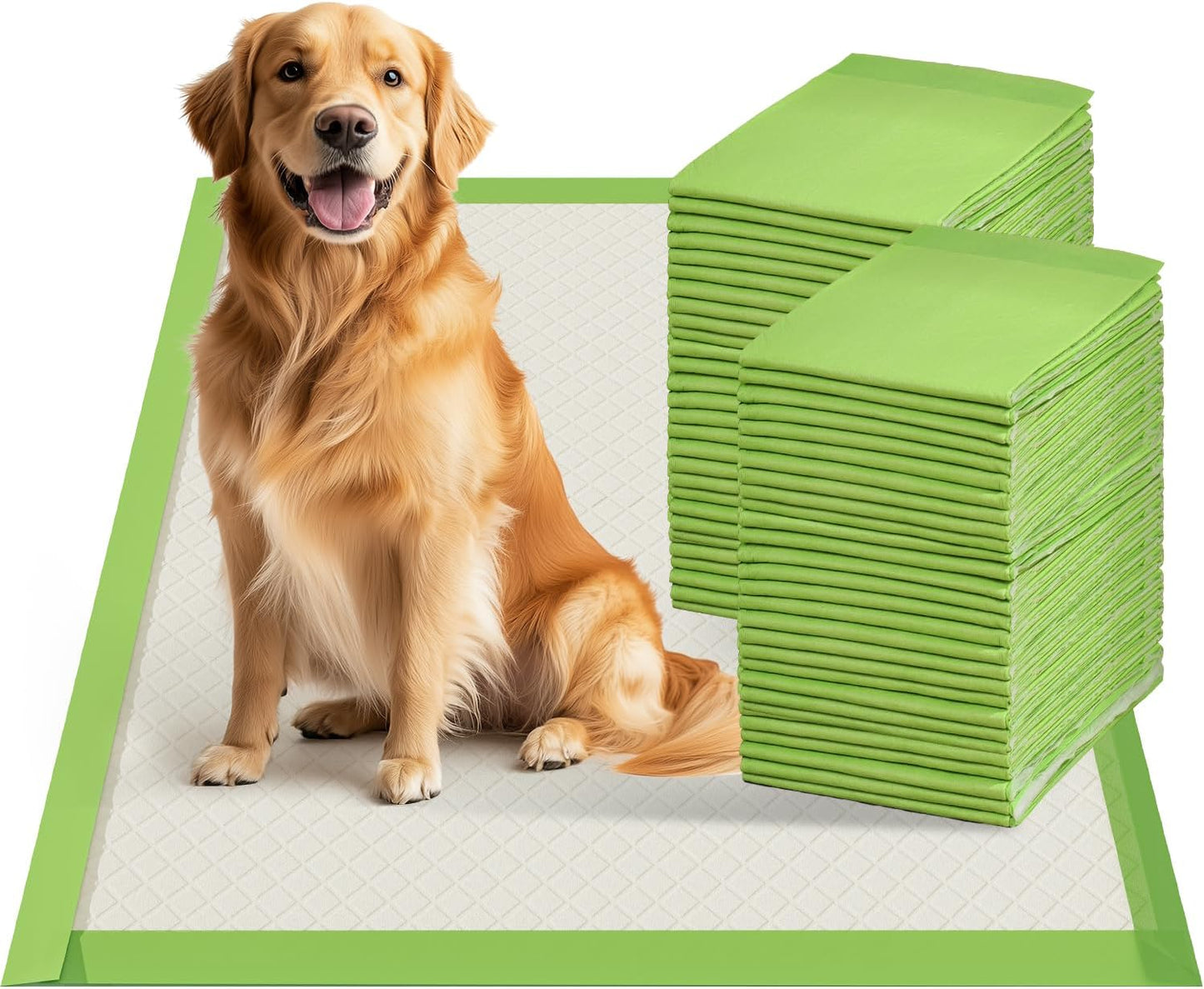 Gardner Pet Dog Pee Pads Extra Large 28"x34", XL Thicker ECO Green Disposable XLarge Puppy Training Pads Super Absorbent Full Edge-Wrapping Pad for Dogs, Puppies, Doggie, Cats, Rabbits-(30 Count)