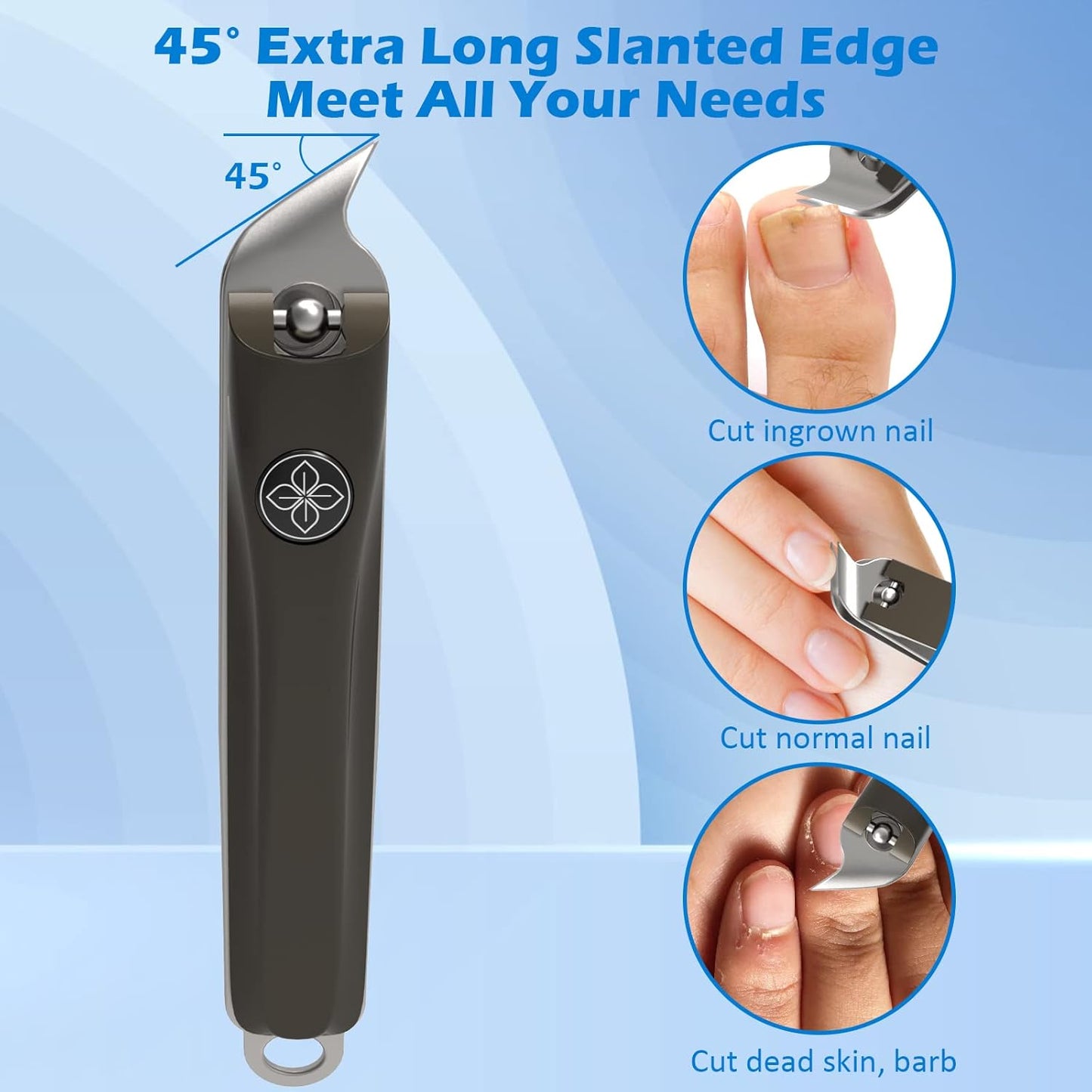 GLAMFIELDS 3pcs Nail Clippers Set, Black Stainless Steel Slanted Edge Nail Clipper & Fingernail & Thick Toenail Trimmer for Men and Women