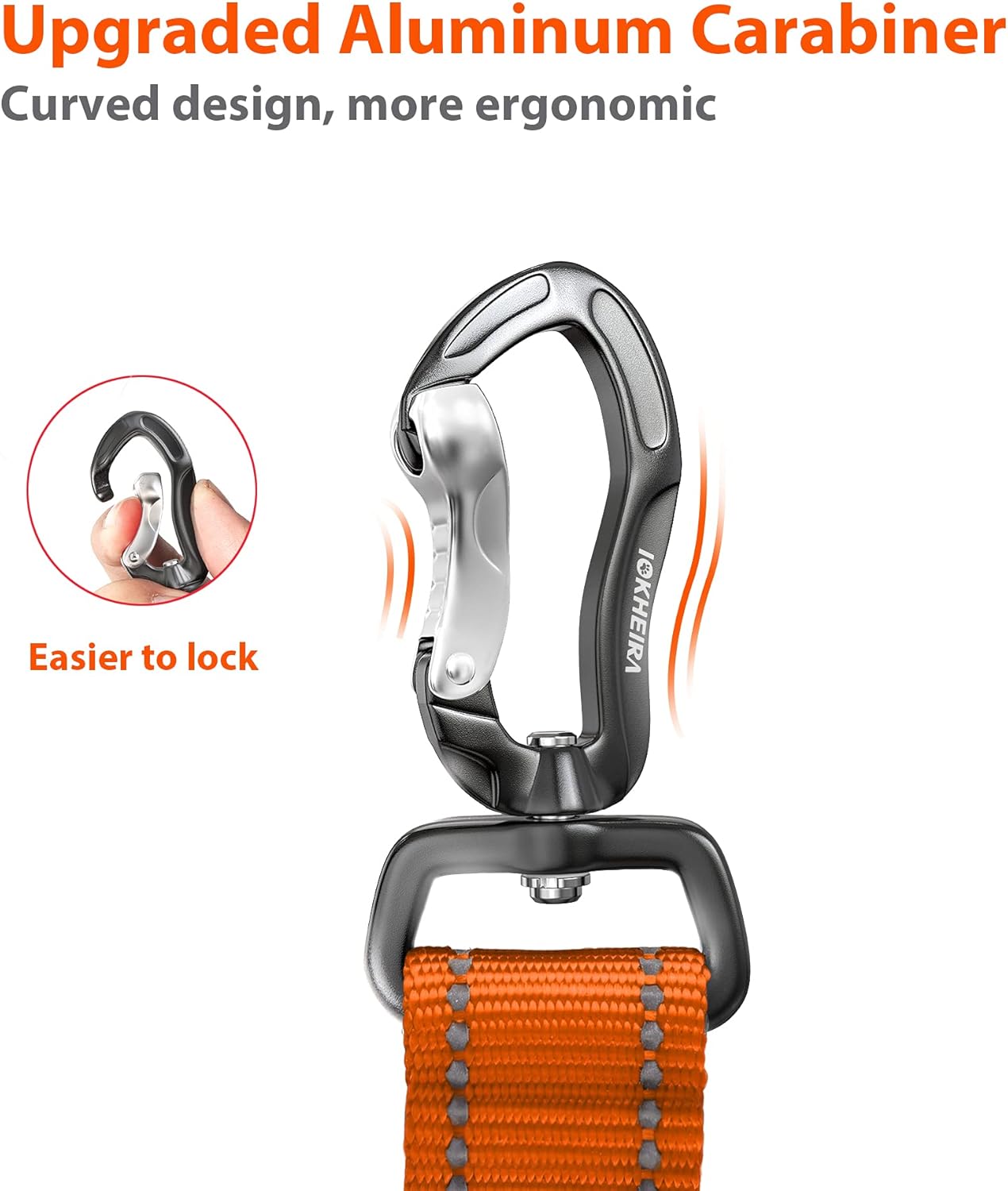 IOKHEIRA Orange Dog Seatbelt - Adjustable Reflective Bungee Harness with Aluminum Swivel Carabiner