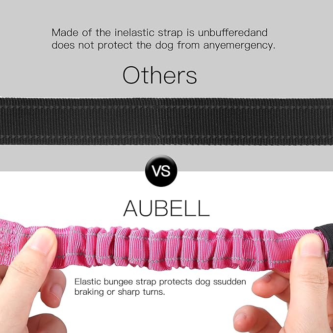 AUBELL Dog Seat Belt for Car,2 Pack Set 3-in-1 Adjustable Reflective Bungee Heavy Duty Dog Car Harness Tether with Clip Hook Latch & Buckle,Swivel Zinc Alloy Carabiner,Black+Hotpink