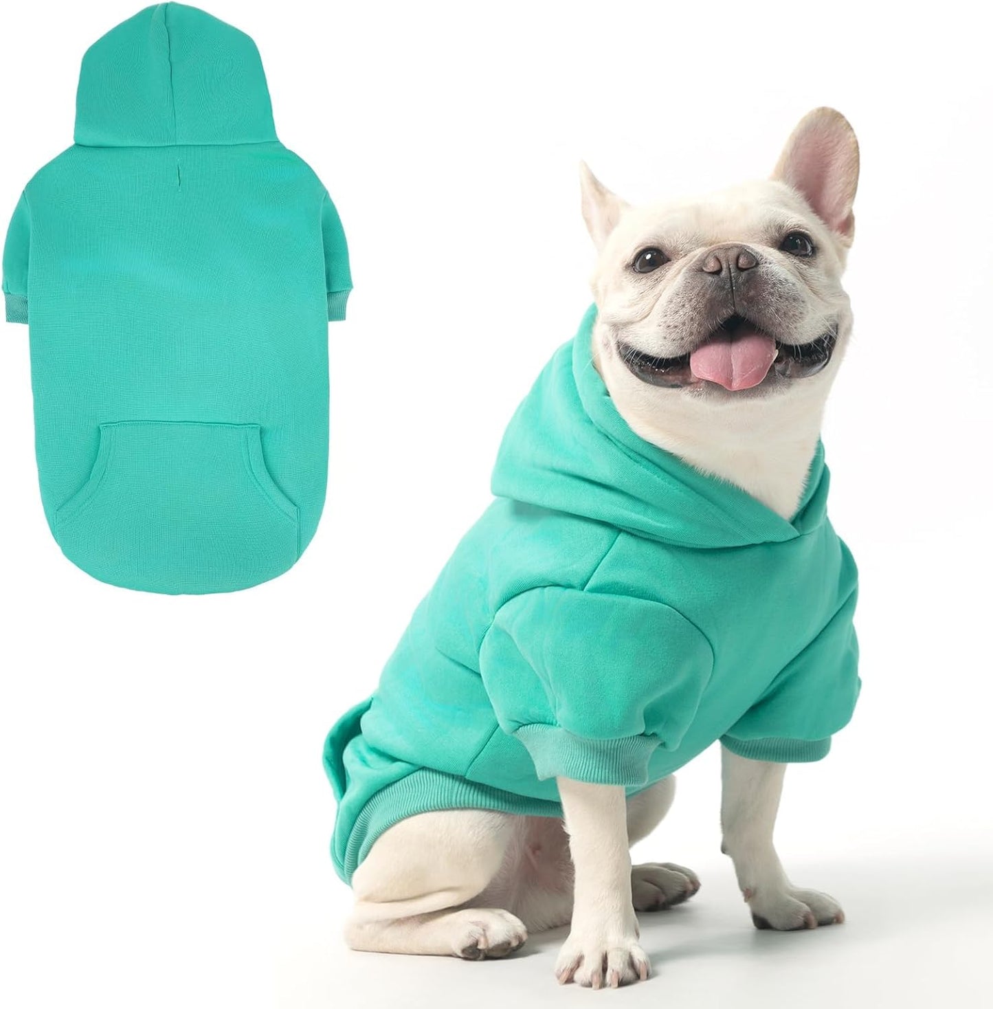 KOOLTAIL Basic Dog Hoodie - Soft & Warm Dog Hoodie Sweater with Leash Hole and Pocket, Dog Winter Coat, Cold Weather Clothes Sweatshirt for Small Medium Large Dogs Puppy Cat Boys Girls Lake Blue SM