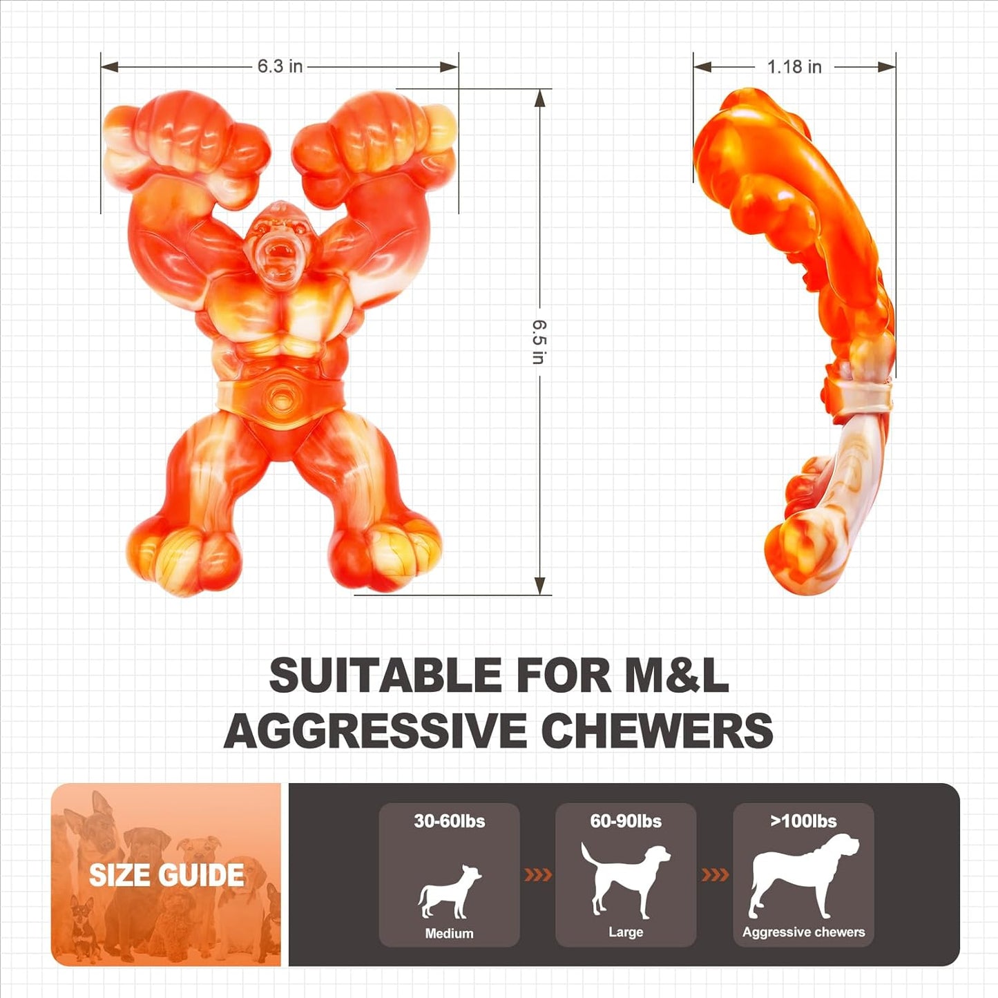 WinTour Indestructible Dog Toys for Large Dogs Aggressive Chewers, Tough Dog Toys for Aggressive Chewers Large Breed, Durable, Heavy Duty Chew Bone, Bacon Flavor