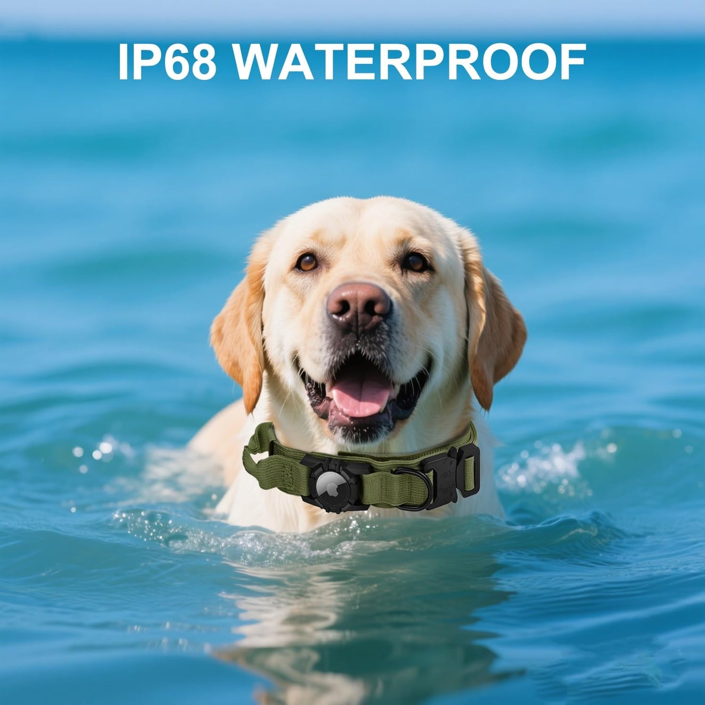 Tactical AirTag Dog Collar Leash Set - Heavy Duty, Adjustable GPS Collar Compatible with Apple AirTag, with Holder & Control Handle for Medium/Large Dogs [ Green, M ]