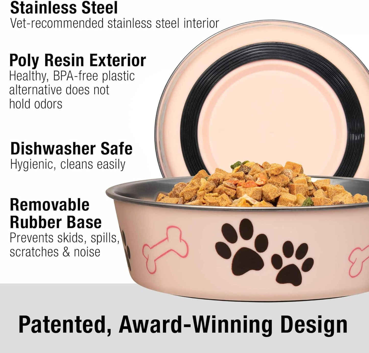 Loving Pets Bella Dog Bowls- Stainless Steel Dog & Cat Bowls - Spill Proof Dog Food Bowl, Cat Bowl, Puppy Essentials & Pet Supplies Great for Home & Travel (Medium 20-25 lbs, Paparazzi Pink)