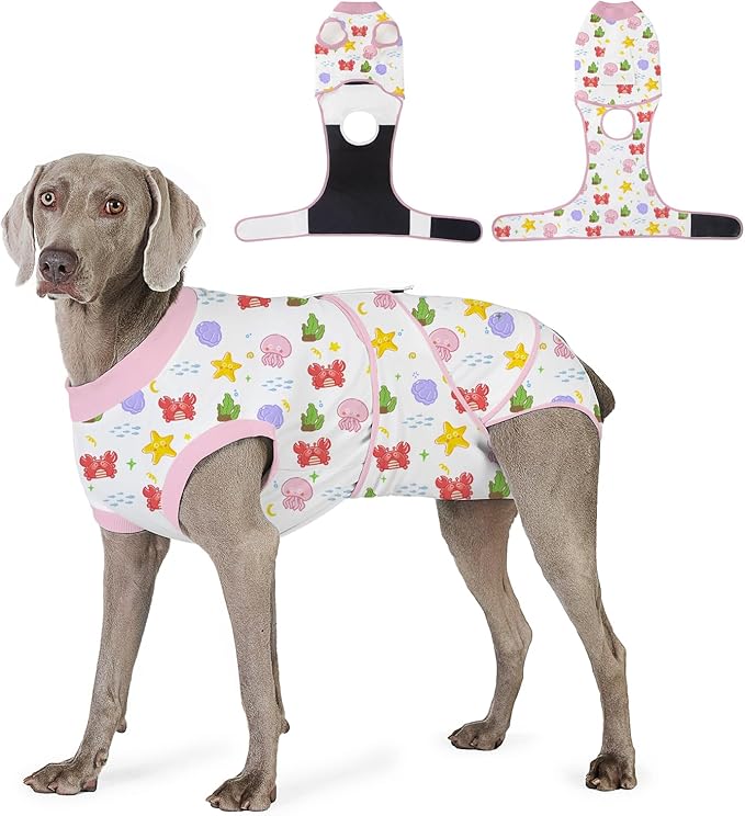 Recovery Suit for Dogs After Surgery, Professional Dog Surgical Suit for Female Spay, Male Neuter, E-Collar & Cone Alternative Dog Onesie for Abdominal Wounds Skin Disease, Jellyfish, L