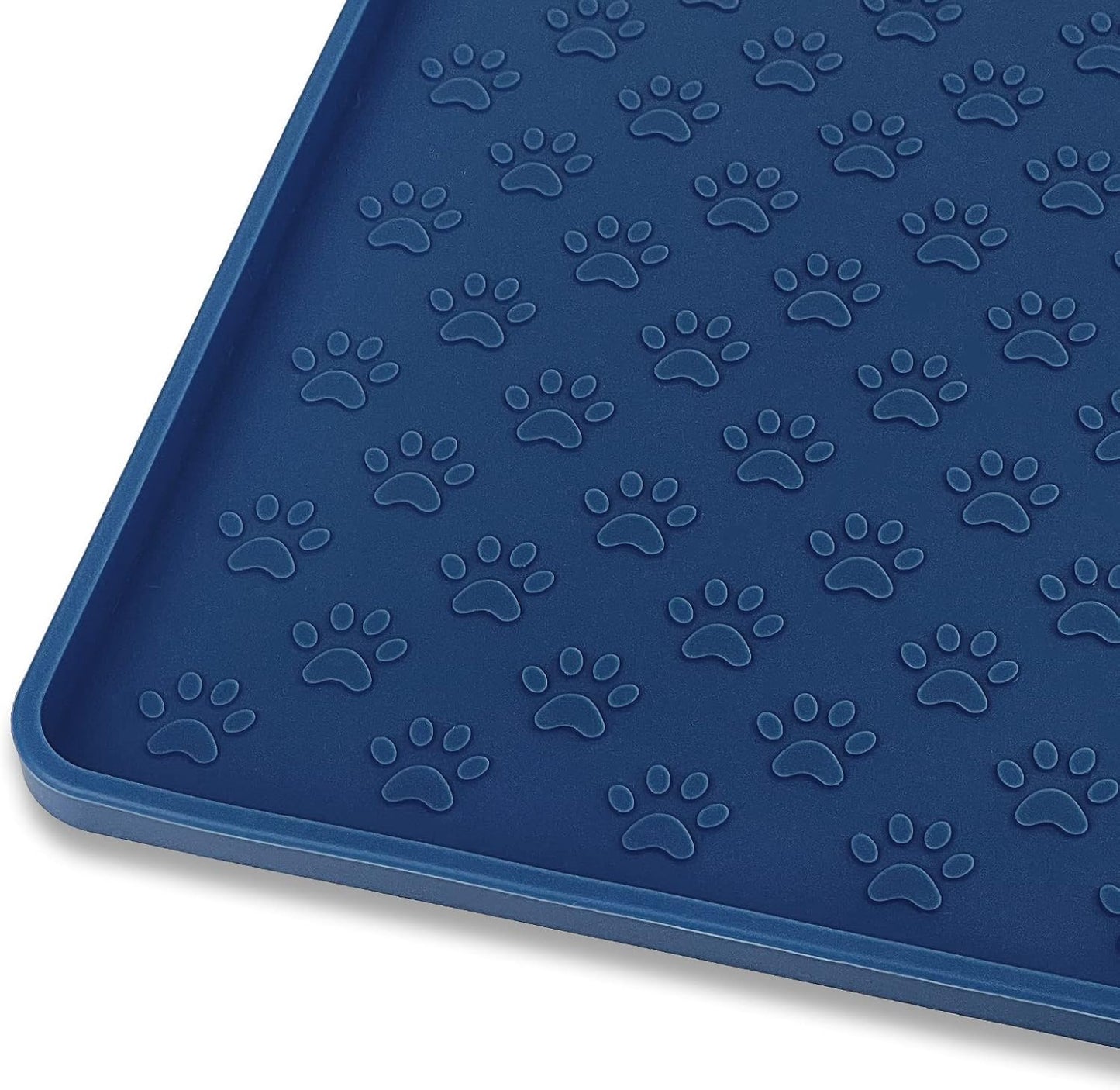 Ptlom Silicone Pet Placemat for Dog and Cat, Waterproof Non-Slip Pet Feeding Bowl Mats for Food and Water, Small Medium Large Tray Mat Prevent Residues from Spilling to Floor, Navy Blue, 18" 12"
