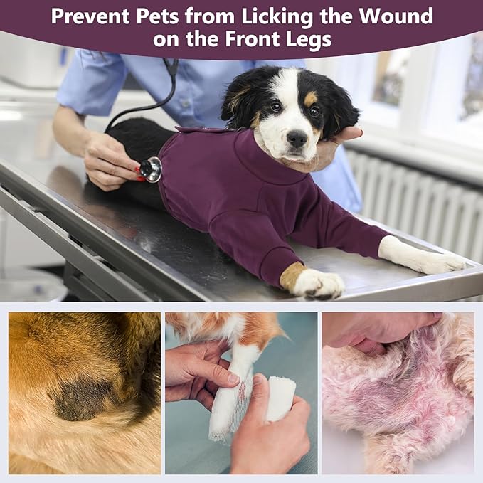 IDOMIK Dog Recovery Suit, Dog Surgery Recovery Suit Front Legs, Comfy Joint Leg Sleeves After Surgery, Elbow Braces Protector for Leg Injuries & Joint Pain, Cone Collar Alternatives,Purple,3XL