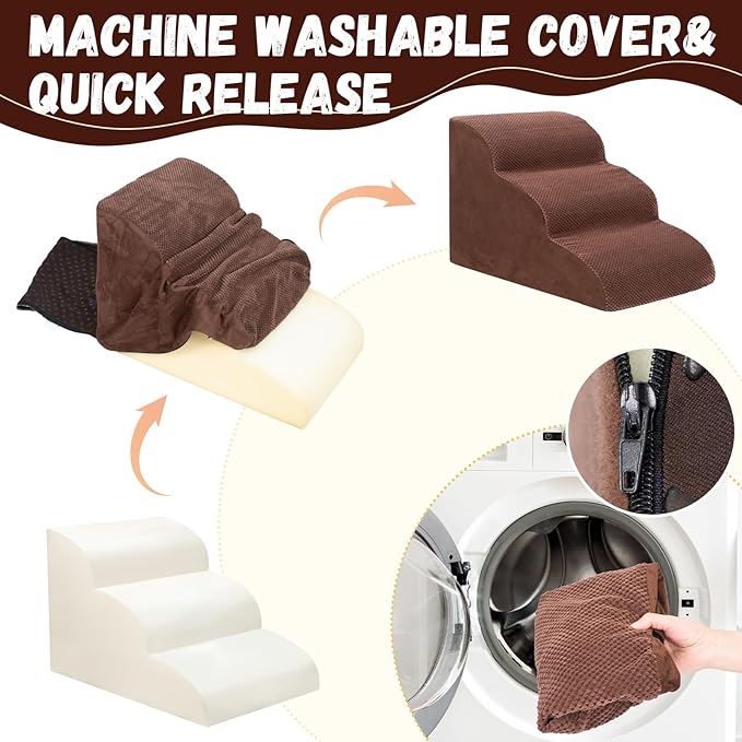 Dog Stairs for Small Dogs - High Density Foam Pet Steps, Extra Wide Dog Ramp with Non-Slip Bottom for High Beds, Couch and Sofa, Best for Dogs Injured, Older Doggy Cats