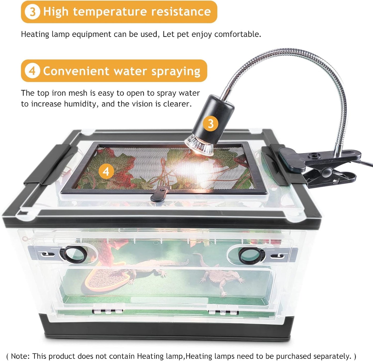 Foldable Reptile Terrariums Kits with Plant, Feeding Bowl, Carpet, Easy to Carry, Easy to Move with Wheels, Heat-Resistant Material, Suitable for Lizard Tortoise Leopard Gecko (Black)