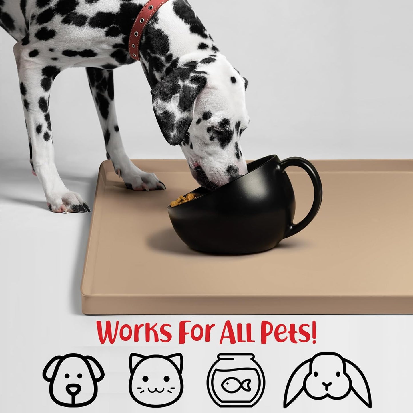 DogBuddy Dog Food Mat – Waterproof Dog Bowl Mat for Food and Water, Silicone Pet Feeding Mats for Floors, Non-Slip Placemat with High Edges for Dogs Bowls, Puppy Essentials (XL: 28" x 18", Taupe)