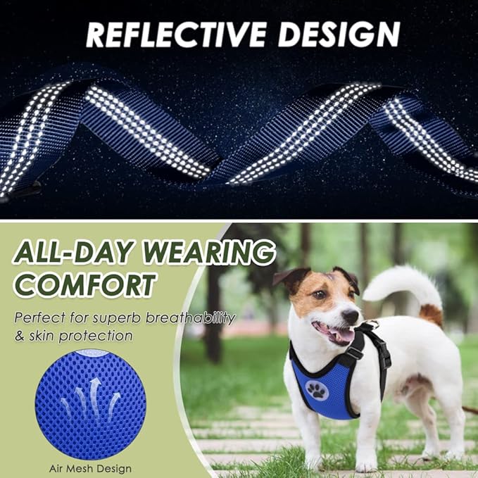 Lukovee Dog Seat Belt - Adjustable Dog Car Harness for Large, Medium & Small Dogs, Soft Padded & Breathable Mesh Dog Seatbelt with Car Vehicle Connector Strap (Blue, Medium)