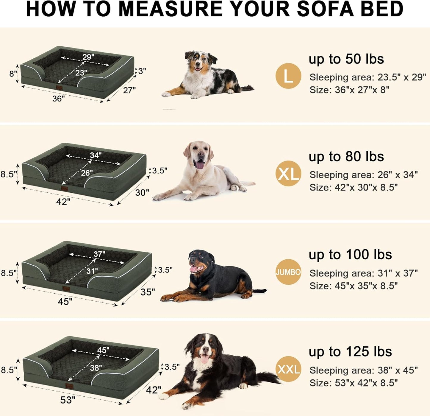 Orthopedic Dog Beds for Large Dogs, Waterproof Memory Foam Dogs Bed with Sides, Non-Slip Bottom and Egg-Crate Foam Big Dog Sofa with Removable Washable Cover(Large,Dark Green)