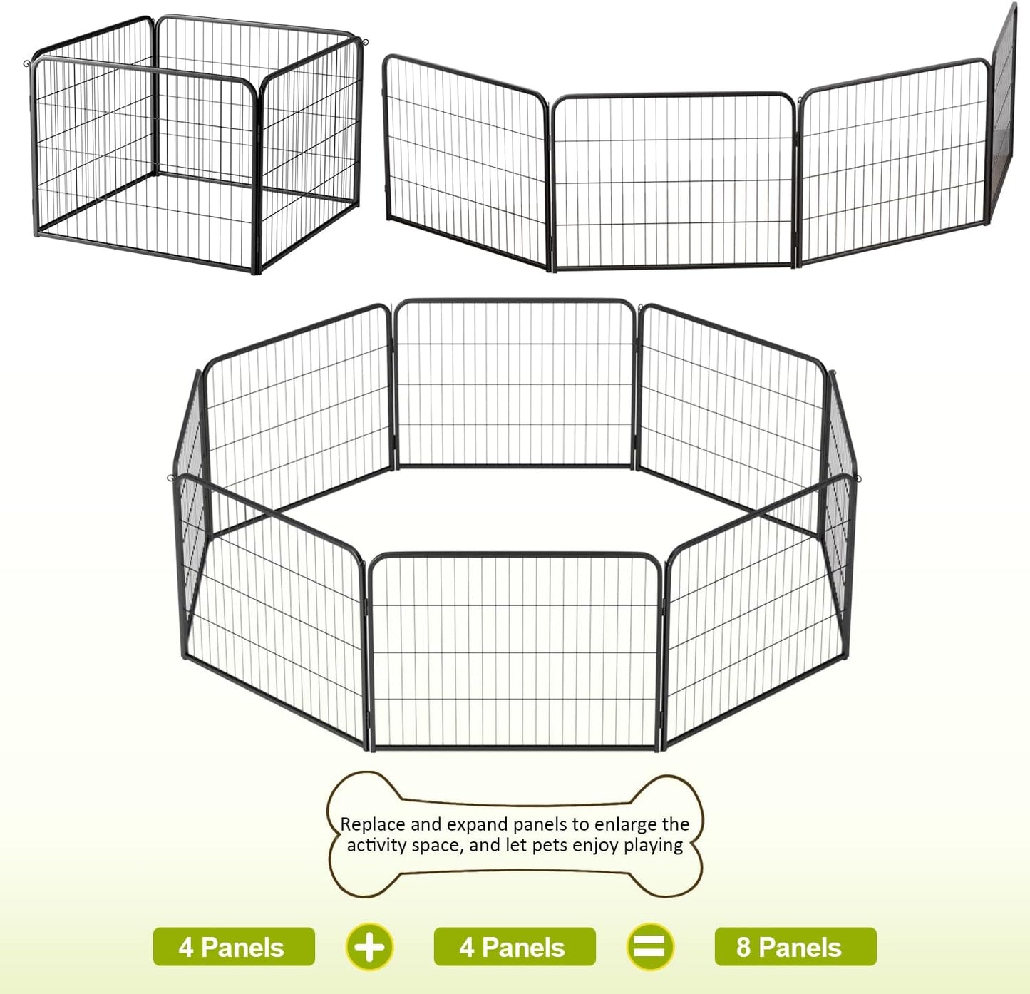 BestPet | Dog Playpen Extender | 24 Inch, 4 Panels | Heavy Duty Metal Pet Exercise Pen | Indoor Outdoor Fence Panels | Rust-Resistant, Removable, Tool-Free Setup | Anti-Skid, Expandable Design
