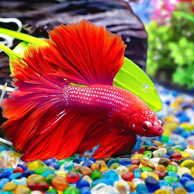 Keedolla 3 LB Aquarium Glass Pebbles Decor Rocks for Fish Tank, Crystal Betta Fish Tank Rocks Gravel Gemstone Beads Vase Fillers Decorative Mosaic Glass Gem Pebbles - Amber