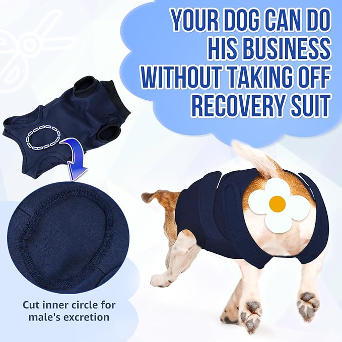 Lukovee Recovery Suit for Dogs, Zipper-On Onesie for Female Male Dog, Abdominal Wounds Cone E-Collar Alternative, Prevent Licking Spay (S, Dark Blue)