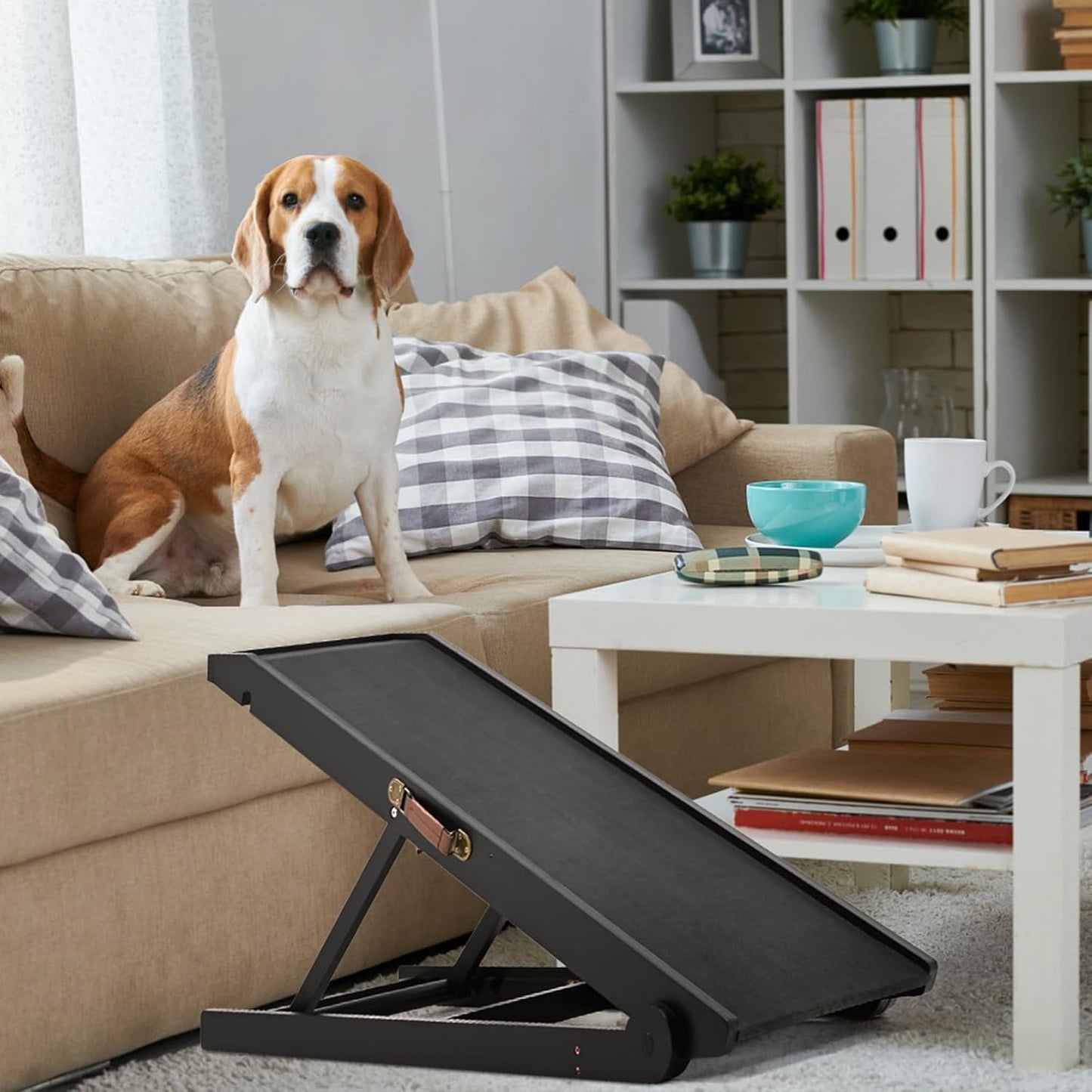 Dog Ramp, Adjustable Height Wooden Folding Pet Ramp for Bed, Couch,SUV-High Traction, Portable Paw Ramps for Small & Large Old Dogs & Cats - Furniture Quality