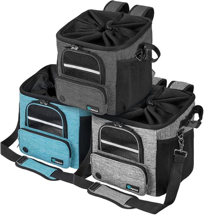 PetAmi Dog Bike Basket, Soft-Sided Ventilated Dog Bike Carrier Backpack, Pet Bicycle Basket for Bike Handlebar, Small Medium Puppy Cat Kitten Car Booster Seat with Safety Strap, Max 18 lbs, Dark Gray