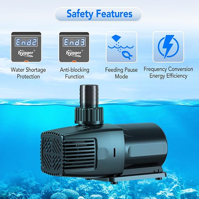 hygger 24V DC Adjustable Aquarium Water Pump & Wavemaker,30dB Quiet Return Pump,10-Speed Flow Control, Dry Run Anti-Block Protection for Freshwater Saltwater Ponds Fountains (92W,3170GPH/12000LPH)