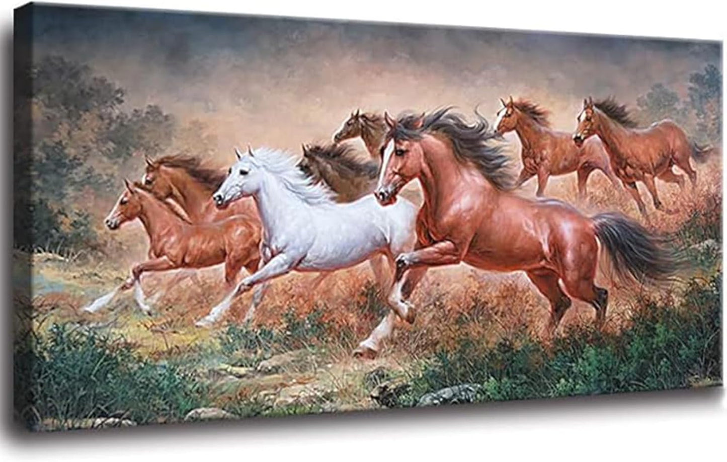 Yxbhhym Large Wall Art Running Horse Canvas Wall Art Animal Picture Prints Eight Horses Paintings Posters Animal Artwork for Wall Living Room Decor Framed Modern Farmhouse Decoration-24x48inches