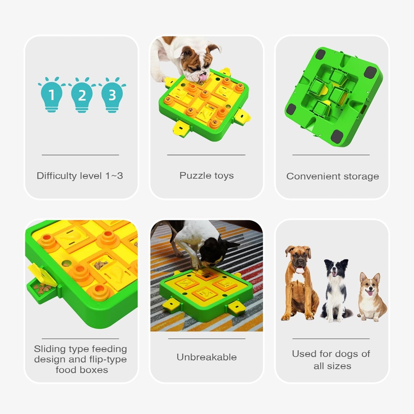 Dog Puzzle Toy Mental Stimulation - Level 3 in 1 Dogs Food Feeder Puzzle, Dog Treat Puzzle Feeder (Advanced-Green Board)