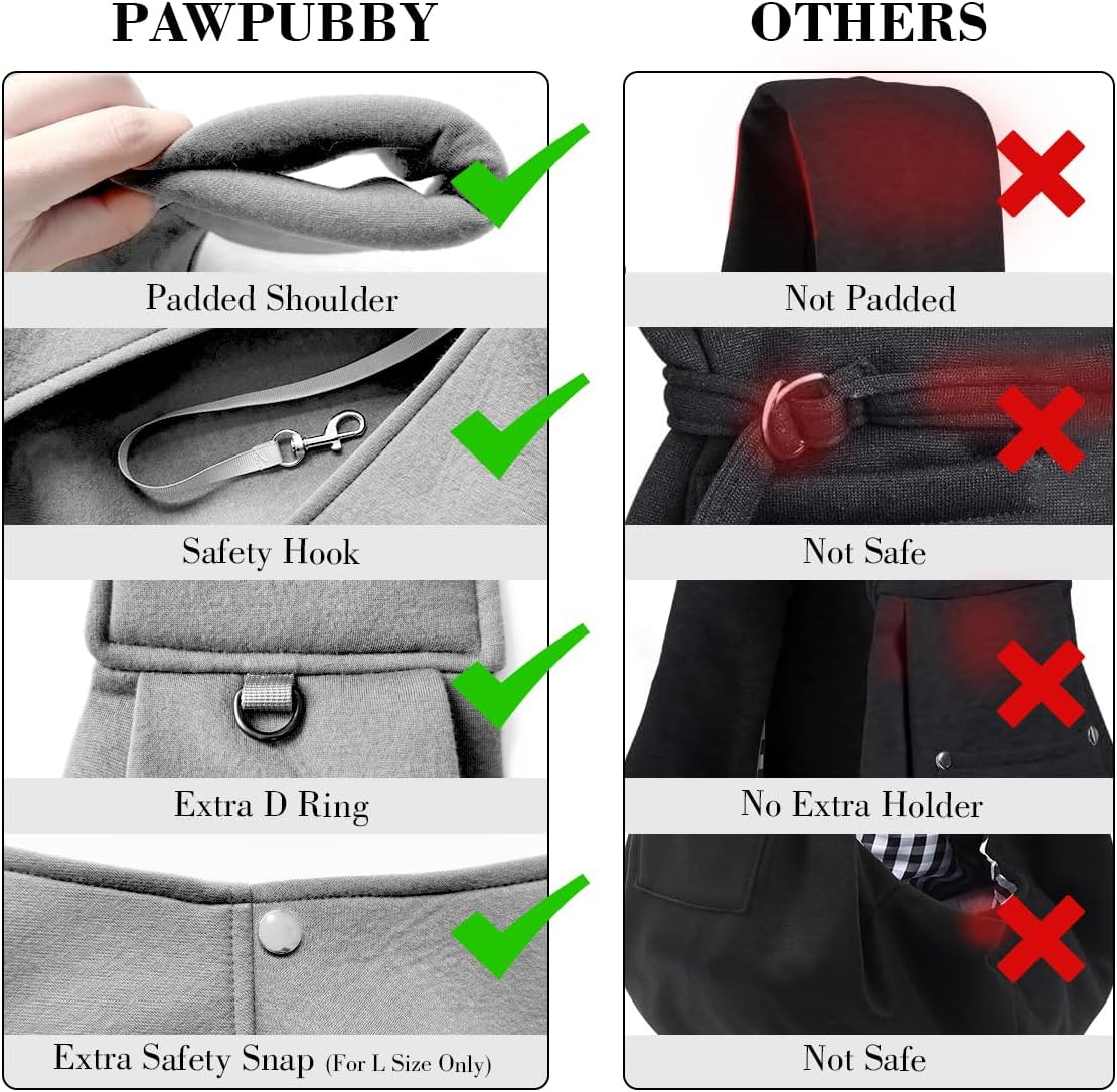 Dog & Cat Carrier Sling, Adjustable Soft Padded Shoulder Puppy Carrier, Hands-Free Dog Carrier Bag with Double Safety Buckles Premium Material for Outdoor Travel (Light Gray, L)