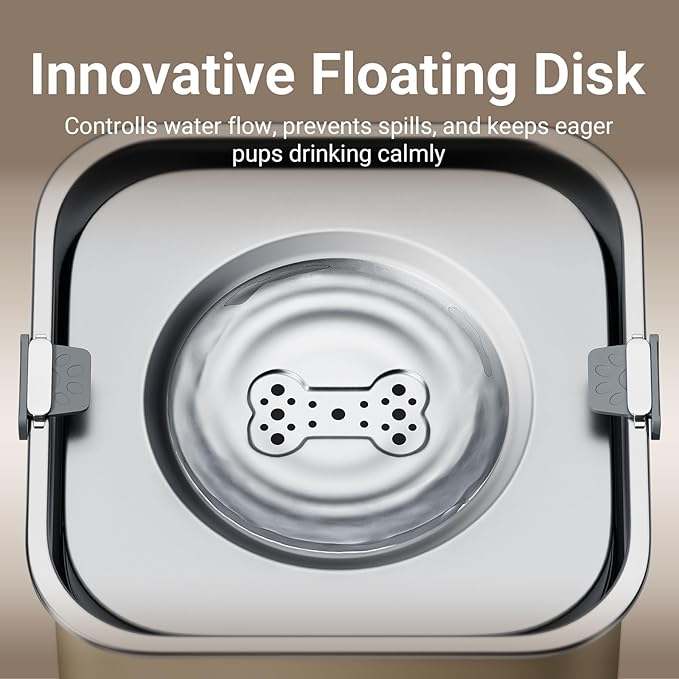 DownyPaws No Spill Water Bowl for Dogs,101oz/3L Slobber Stopper Stainless Steel, Slow Drinking Dog Water Bowl, No Mess Dog Water Dispenser Spill Proof, Dishwasher Safe, Beige