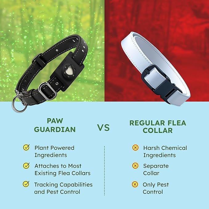 BugMD Paw Guardian Flea and Tick Prevention Pendant for Dogs & Cats with AirTag Holder | Plant-Powered Flea & Tick Control for Dog Collars & Cat Harnesses | Cat and Dog Tag with Air Tag Holder - BLACK