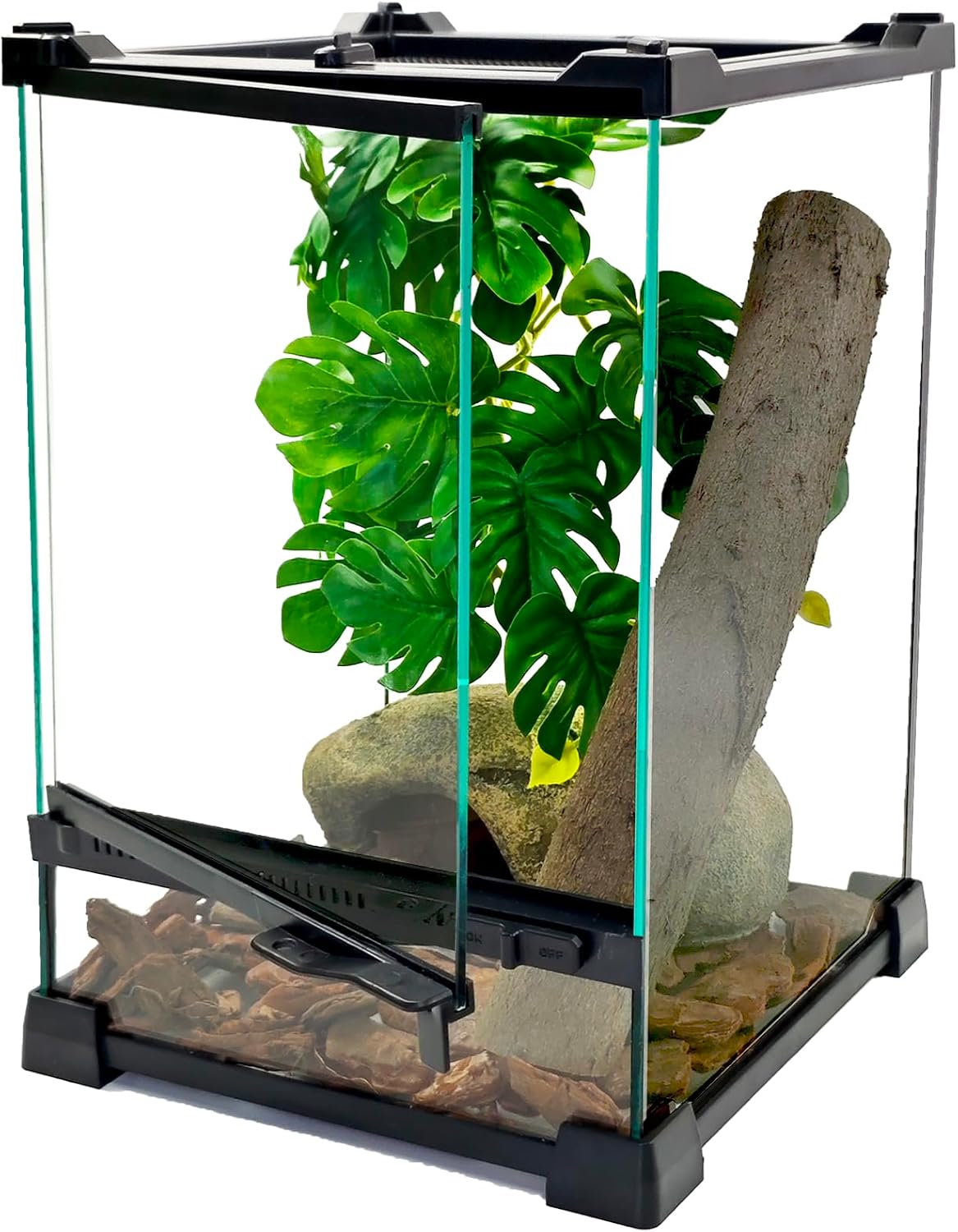 Woyrise Reptile Glass Terrarium Tank 8"x8"x12", Front & Top Opening Door Full View Visually Appealing Mini Reptile or Amphibians Habitat, Stackable Vertical Enclousure for Small Reptiles